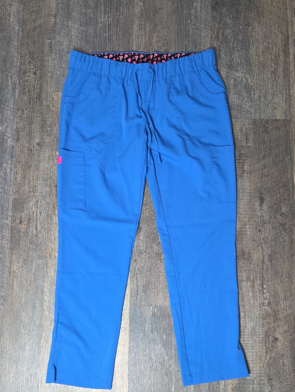 Betsey Johnson Royal Blue Cargo Scrub Pants with Pink Trim